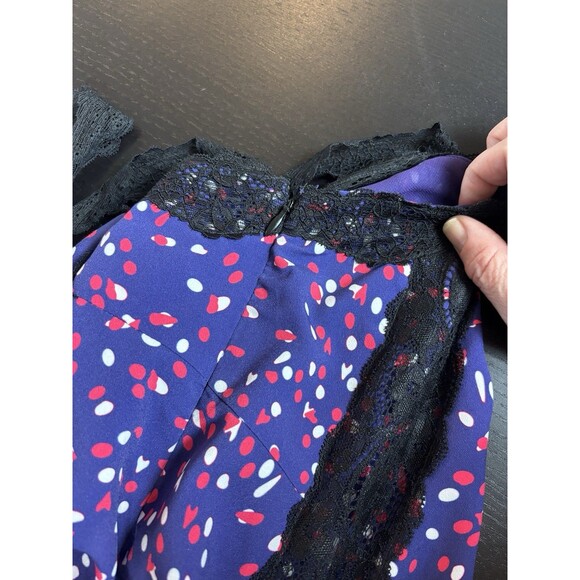 Koche Collective Slip Dress Purple Polka Dot Black Lace Size 40 US 8 - Picture 6 of 13